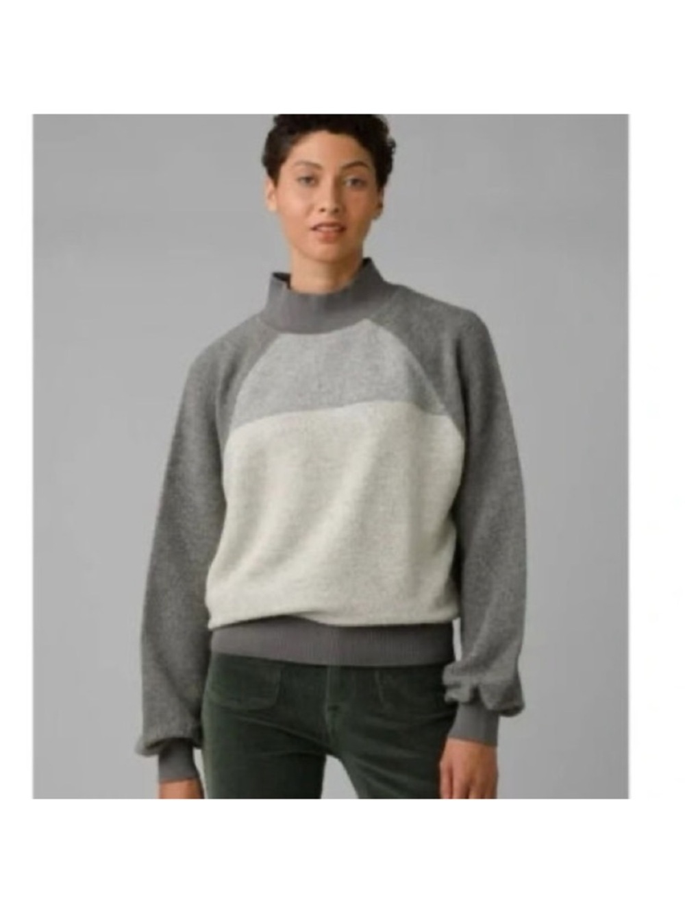 Prana Gray and Cream Neck Women's Sweater with wool